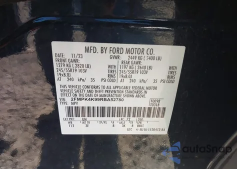 2024 Ford Edge Titanium из США, поврежденный, VIN 2FMPK4K99RBA52780